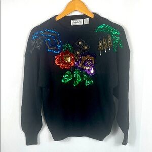 Vintage‎ 90’s Margules Plus Women’s Black Sweater
Colorful Sequin Design Large